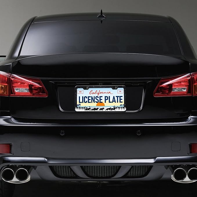 Moon Forest Wolf License Plate Frames - 2 Pack Cool Starry Sky License Plate Holder, Stainless Steel Rust-Proof Waterproof Car Decorative Tag Frame with Screws Fasteners Caps