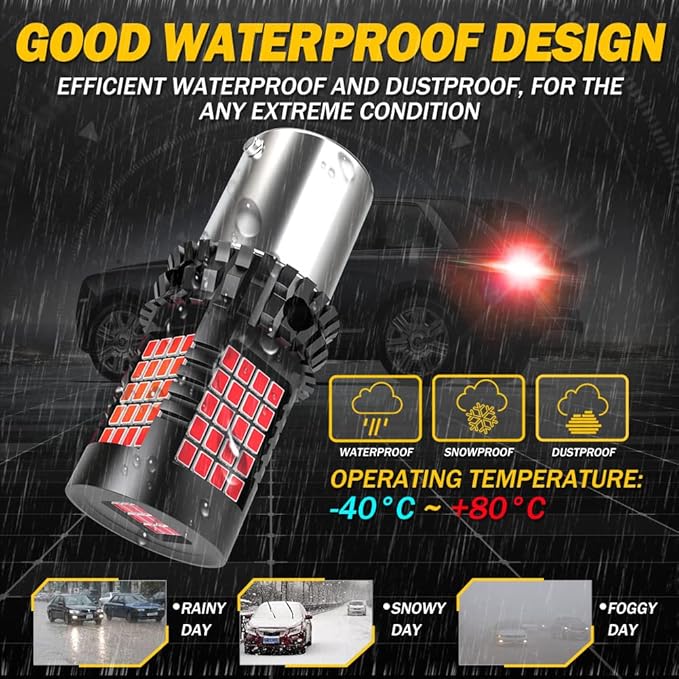 Red BAU15S PY21W LED Bulbs Canbus Error Free For Reversing Brake Lights,BAU15S Led For Center Brake,PY21W Bulb For Rear Tail Lights Fog Lights 2000Lm 21W(2 PCS)