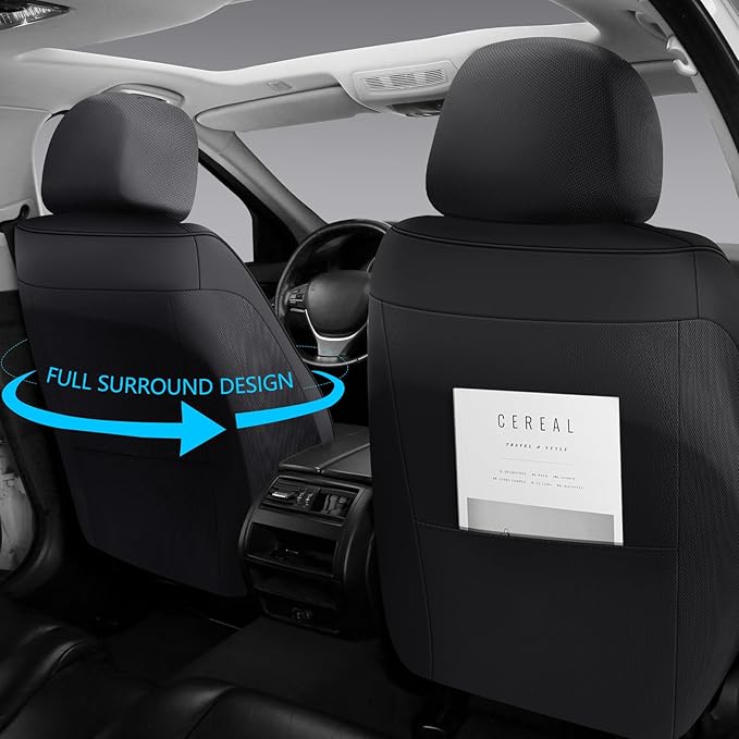NS YOLO Leather Car Seat Covers Full Set,Universal Fit for Most Cars,SUVs and Sedans,Waterproof Luxury Leatherette Cushions, 5 Car Seat Protectors (Black, Full Set-5 Seats(Front and Rear))