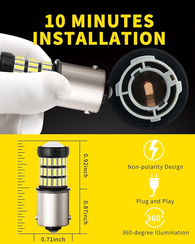 1156 1141 1003 7506 BA15S LED Bulbs Xenon White, Super Bright 60 SMD Chips for Car Truck Backup Reverse Light Tail Break Turn Signal Light(Pack of 2)