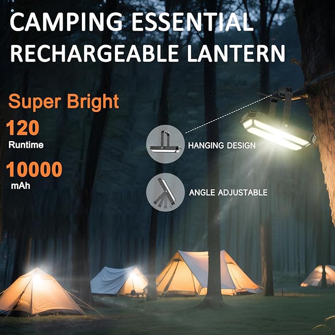 Camping Lantern LED Rechargeable - up to 120+ Hours, 10000mAh Portable Camping Lights with Redlight &12 Light Modes, LCD Display, Dimmable, Waterproof, Camping Lantern for Power Outages (2PCS)