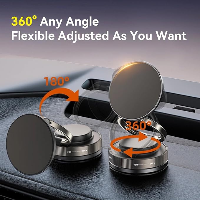 Upgraded 360° Nano Gel Vacuum Magnetic Car Phone Holder Ultra Strong Suction Magnetic Force for MagSafe, iPhone 16 Pro Max, Android - Foldable Retractable Mount for Car/Dashboard/Gym/Mirror(Black)