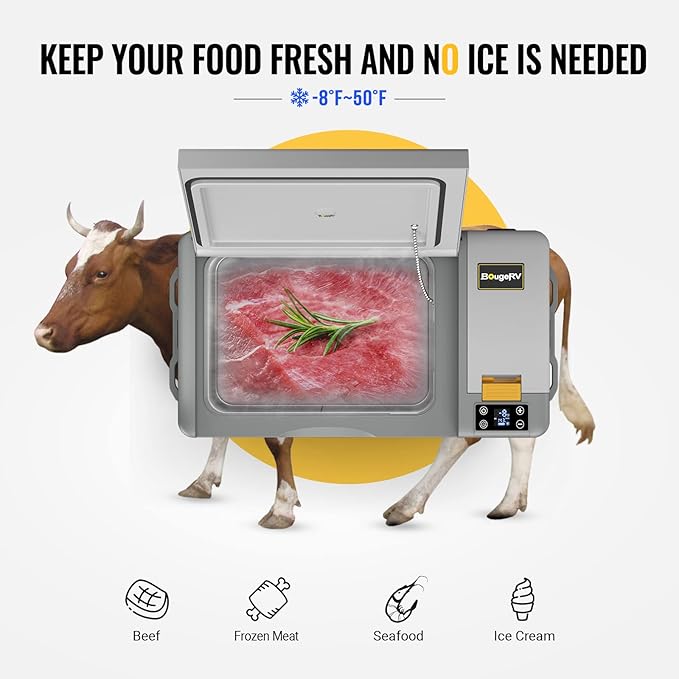 BougeRV 12 Volt Refrigerator, CRPRO 30 Quart 12V Car Fridge, Portable Freezer (-8℉~50℉), Compressor Electric Cooler with 12V/24 DC, 110-240 AC for Outdoor Camping Overlanding Truck RV SUV Van (White)