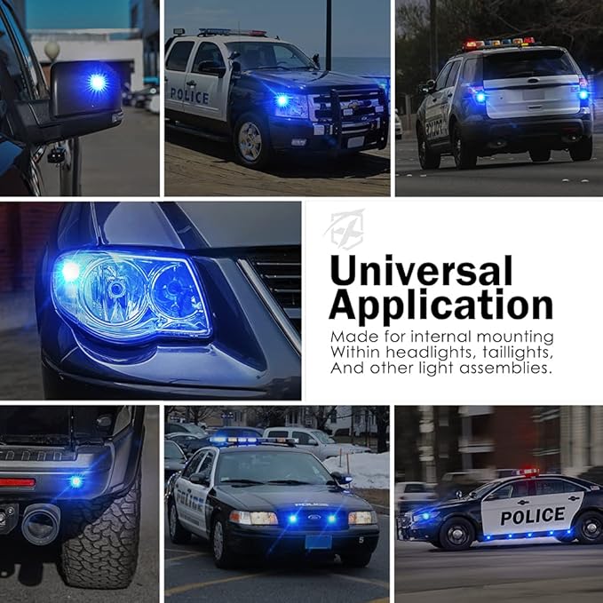 Xprite Blue LED Hideaway Strobe Police Lights Kit, 20 Flashing w/Control Panel Headlights Taillights Mounting, Hazard Warning for Emergency POV Vehicles Volunteer Cars Trucks SUV 8PCS