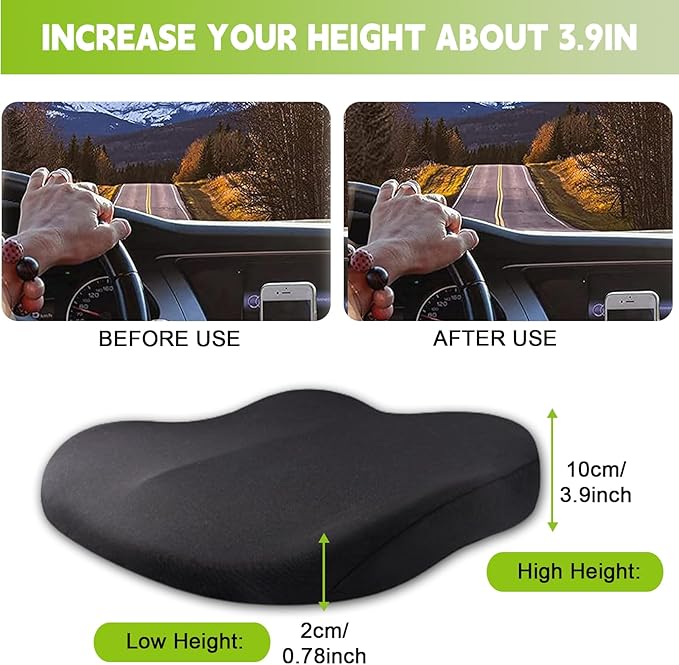 Car Seat Cushion for Adult, Car Booster Seat Pad for Short Drivers with Memory Foam, The Field of View by 3.9inch,Car Pillow for Driving Seat for Truck Office Chair Wheelchair (Gray)