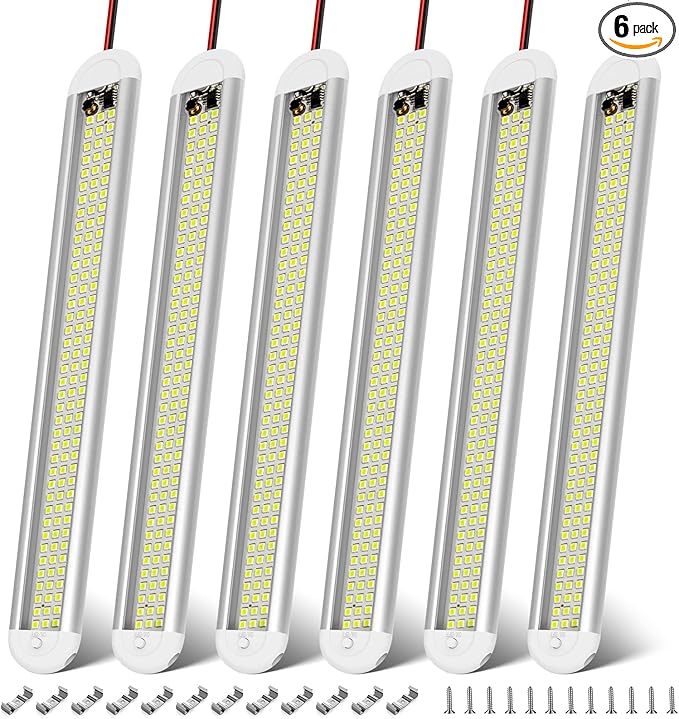 CT CAPETRONIX 12v LED Interior Light Bar, 120LEDs 1500LM 8W DC 12 Volt led Strip Lights with ON/Off Switch, for Enclosed Cargo Trailer, Car RV Van Truck Lorry Camper Boat Caravan Motorhome (6Pack)