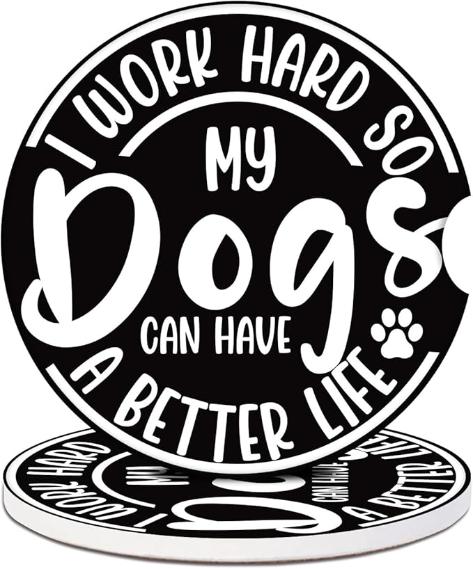 Funny Dog Car Coasters for Cup Holders, Dog Lover Absorbent Ceramic Car Coaster Car Cup Holder Coaster Car Accessories for Women Men (2 Pack)