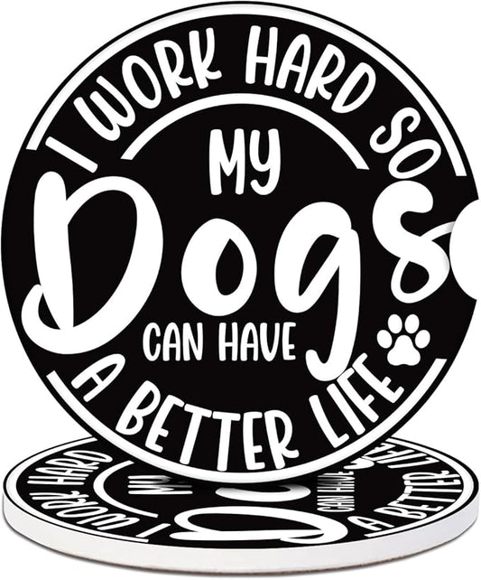 Funny Dog Car Coasters for Cup Holders, Dog Lover Absorbent Ceramic Car Coaster Car Cup Holder Coaster Car Accessories for Women Men (2 Pack)