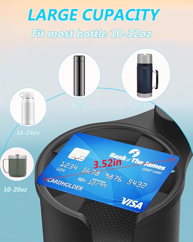 Cup Phone Holder for Car with Expandable Base, 2 in 1 Adjustable Hands Free Cell Phone Holders Car Cupholder Mount, Friendly Fit Large Bottle & iPhone All Cellphone for Truck SUV | No Shake Design