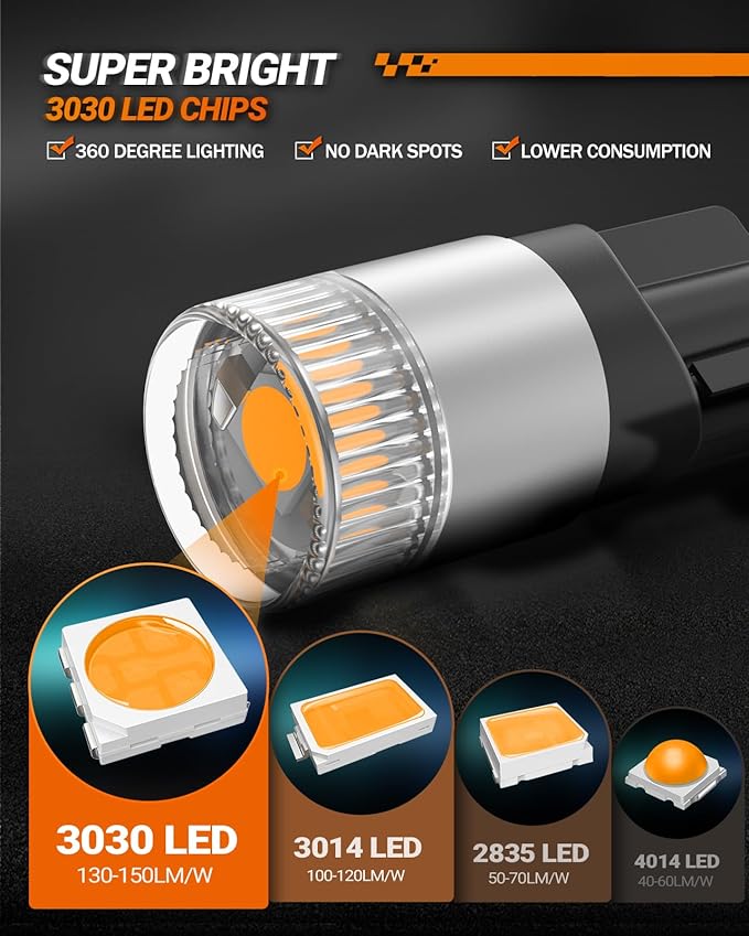 SEALIGHT 194 LED Light Bulbs Amber & Yellow, W5W 168 2825 T10 Car Interior Light Bulb Replacement for License Plate Light, Dome Light, Map Light, Courtesy Light, Pack of 6