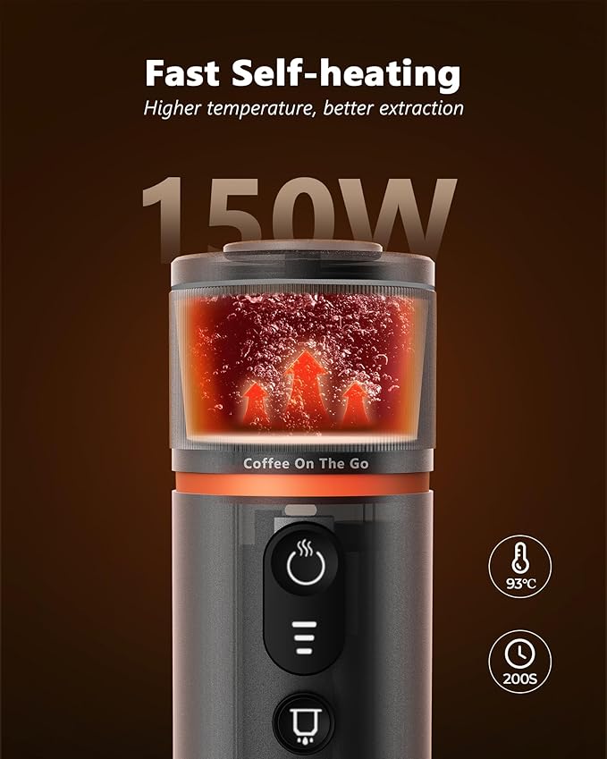 CONQUECO Portable Espresso Machine Travel: 8 cups 12V Electric Coffee Maker with Battery for Camping - 2.5 Mins Self Heating - With Ground Coffee & NS Capsule for RV, Hiking, Office