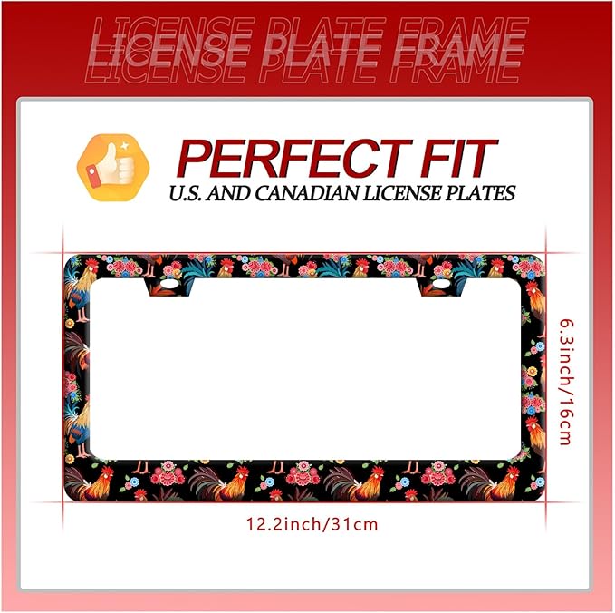 Cute Chicken Flower License Plate Frame Funny Animal License Plate Frames Auto Accessory Bracket Stainless Steel Personalise License Plate for Men Women 6.3 x 12.3 Inch