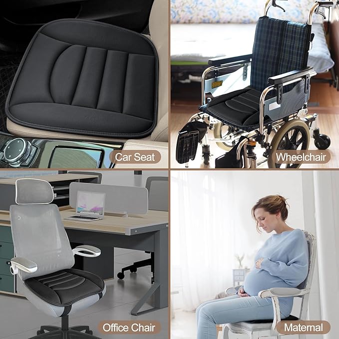 Memory Foam Car Seat Cushion with Breathable Fabric & Non-Slip Gel, Universal Fit for Car Truck Office Home 19.6x18x1.2 Black