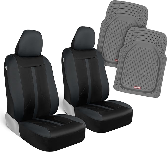 Motor Trend (2 Car Seat Covers for Front Seats with (2) Trimmable Car Floor Mats – Universal Fit Auto Accessories for Cars, Trucks, SUVs, Vans – Interior Protection and Vehicle Interior Shield Combo