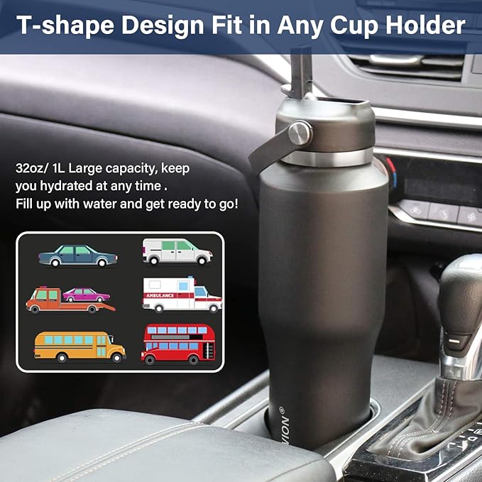 HYDROWION Water Bottles with Straw, 40oz Insulated Water Bottle fit in Car Cup Holder, Black Water Bottles with Straw Lid, Spout Lid and Flex Cap, Leakproof Travel Insulated Tumbler, Cobalt