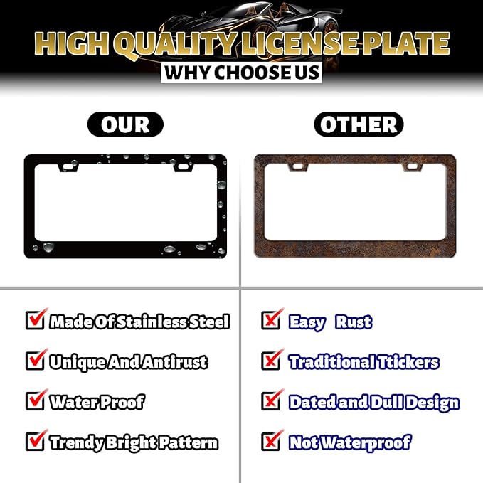 Moon Phase License Plate Frame Mountains Forest License Plate Black Stainless Steel Funny Accessory Cars Decor for Men Women 12.2 X 6.2 Inch with 2 Holes and Screws Fits Standard Us Ca Vehicles
