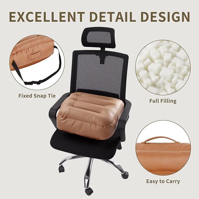 6 inch Extra Thick Seat Cushion, Technology Leather Chair Cushions for Office, Adult Booster Seat with Waterproof and Breathable, Suit for Car Seat, Desk Chair, 18 x 16 x 6 inch, Brown