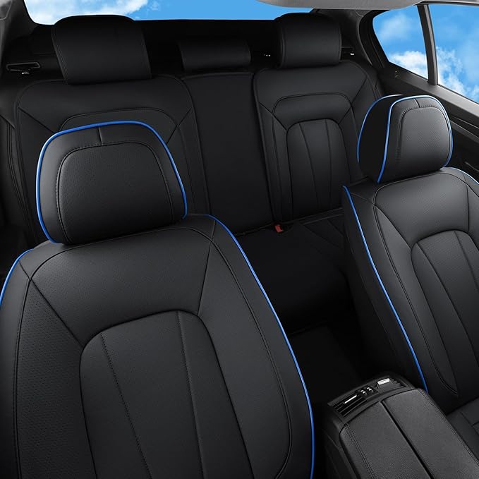 Leather Car Seat Covers,Waterproof Seat Covers Full Set, Fit for Equinox Civic Sentra Tucson RAV4 Altima CX5 Camry Corolla Cruze Rogue CRV Accord,Blue Black