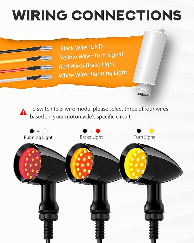 PBYMT Motorcycle Bullet 24 LED Rear Turn Signal Amber Red Tail Light SMD Motorcycle Blinker Indicator Compatible for Honda Yamaha Suzuki Kawasaki Harley Chopper Bobber Dyna