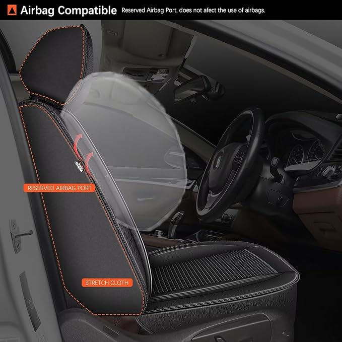 2 Front Car Seat Covers Fit for Nissan Frontier 2009-2024 2025 Ice Silk Leather Breathable Waterproof Automotive Seat Cushion Compatible Airbag (2 Seats & Black)