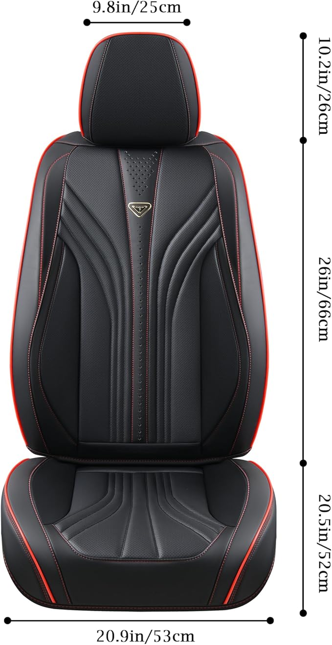 FLORICH Car Seat Covers, Front Seat Covers, 2 Pack Leather Seat Covers for Cars, Black and Red Car Seat Cushions Waterproof Automotive Driver Seat Covers Fit for Most Cars SUV Trucks
