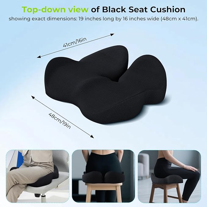 Memory Foam Seat Cushion for Office Chairs & Car Seat - Ergonomic Office Desk Accessories for Tailbone Pain Relief, Sciatica & Back Support