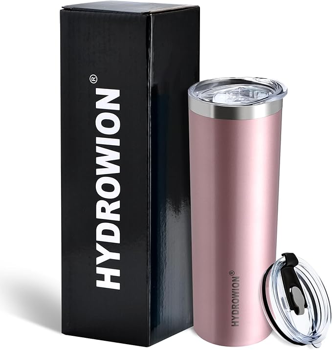 HYDROWION Triple-Insulated Tumblers - Stainless Steel with Lid and Straw, 20 oz Water Bottle, Stainless Steel Cups, Coffee Travel Mug for Home & Office Rose Gold