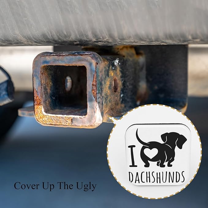 Dachshund Dog Trailer Hitch Cover I Love Dachshunds Words Cute Pet Love Heart Animal Tow Hitch Covers Tube Plug Insert Car Exterior Accessories Receiver Tube Hitch Plug