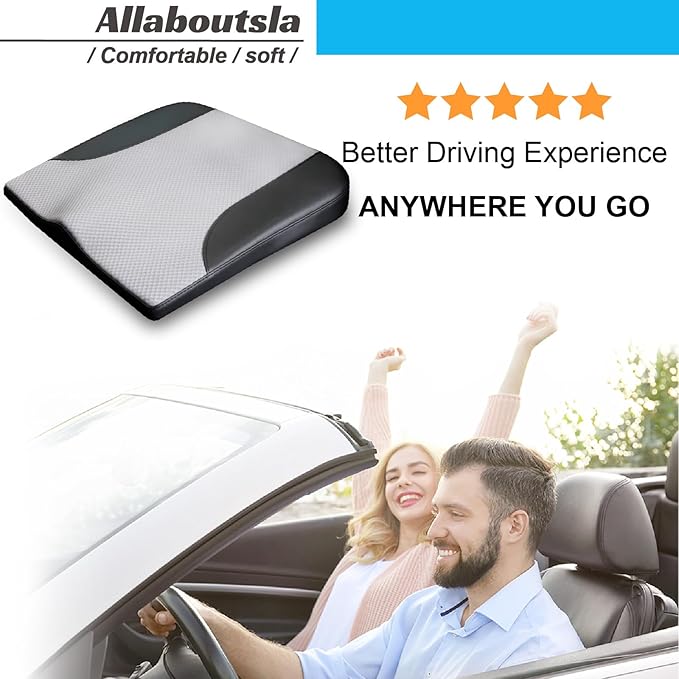 Car Seat Cushion, Car Seat Cushions for Driving with Comfort Memory Foam - Sciatica & Back Pain Relief, Suitable for Car, Truck, Office Chair (Black&Gray)