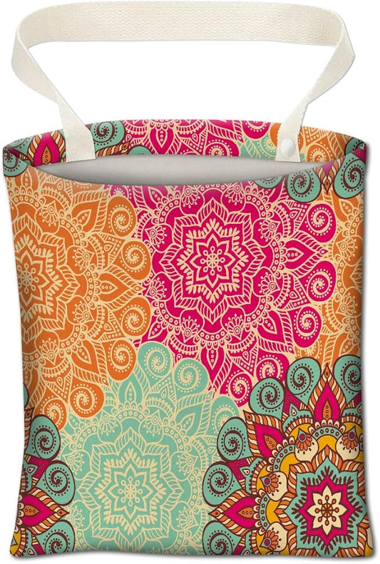 Cute Car Organizer and Storage Bag, Hanging Trash Bin for Vehicle, Travelling, Camping - Colorful Flowers Pattern