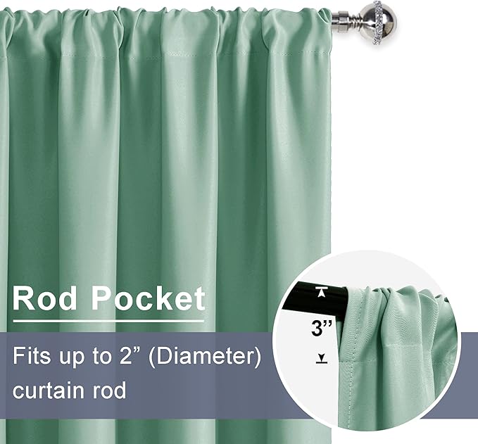 JIUZHEN Blackout Curtains for Bedroom - 60 Inch Extra Wide Thermal Insulated Room Darkening Privacy Soundproof Curtains for Living Room/Dorm Room, Set of 2 Panels, 60 x 84 inches,Sage Green
