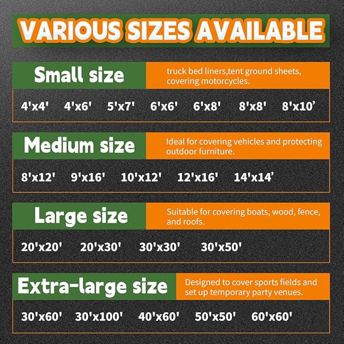 RAINDEWAY Black Tarps 7x7 Feet,UV Resistant, Multipurpose Medium Duty Waterproof Poly Tarp, Square Tent Tarp,Cover with Metal Grommets and Reinforced Edges, Finished Size