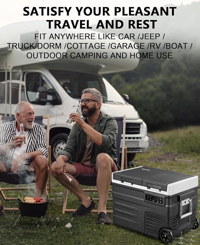 ELECAENTA 12 Volt Refrigerator, 43qt Dual Zone Car Fridge, Portable Freezer -4℉~68℉, Support DC/AC/Solar (Detachable Battery Optional), Electric Cooler for Camping Travel Fishing Road Trips