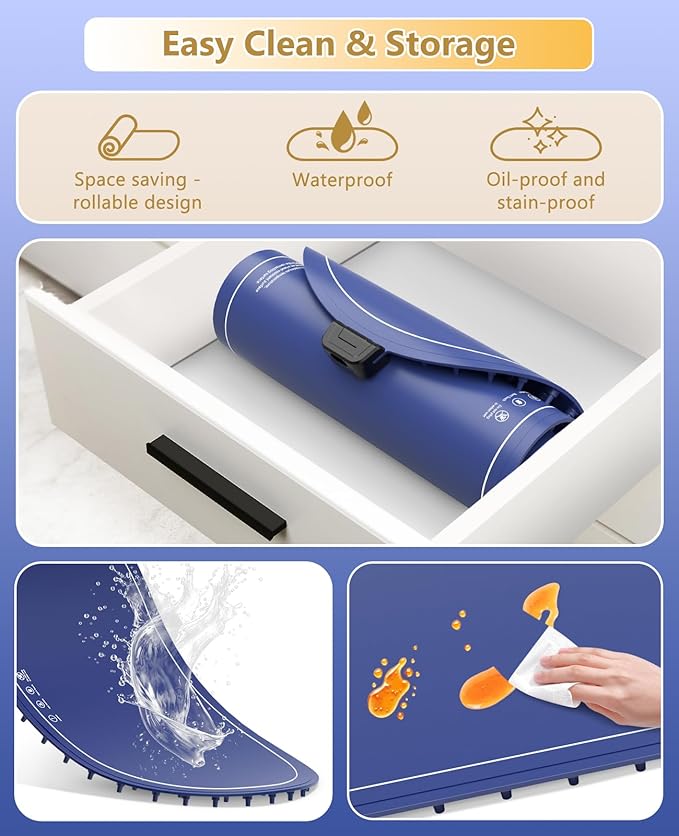 Warming Mat for Food Extra Large,Temperature Adjustable Food Warmers for Parties Buffet with Timer,Silicone Food warming trays with Heat Proof Base,Roll Up Food Heating Mat for Home & Travel(Blue)