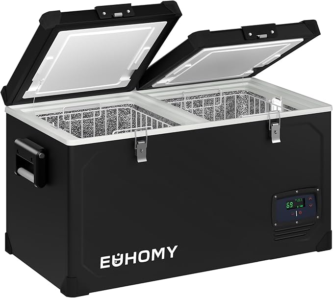 EUHOMY 12 Volt Refrigerator, 69QT Electric Cooler Powered by SECOP, Dual Zone Car Refrigerator -4℉~68℉, 12V Fridge 12/24V DC 110-240V AC, Portable Freezer for Camping, Travel, Boat