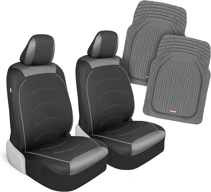 Motor Trend (2 Car Seat Covers for Front Seats with (2) Trimmable Car Floor Mats – Universal Fit Auto Accessories for Cars, Trucks, SUVs, Vans – Interior Protection and Vehicle Interior Shield Combo