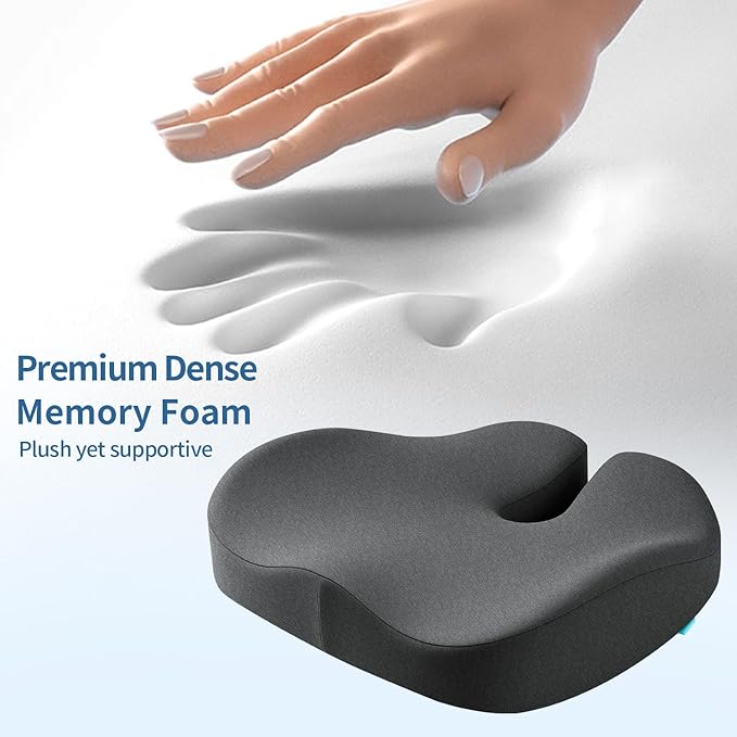 Dense Memory Foam Seat Cushion for Tailbone Pain Relief - Orthopedic Coccyx Support for Hemorrhoid & Sciatica - Fits Wooden/Office Chairs & Home