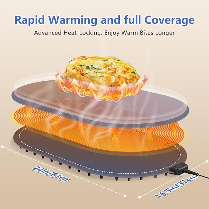 Warming Mat for Food,Temperature Adjustable Food Warmers for Parties Buffet with Timer,Silicone Food warming trays with Heat Proof Base,Roll Up Food Heating Mat for Home & Travel(Blue)