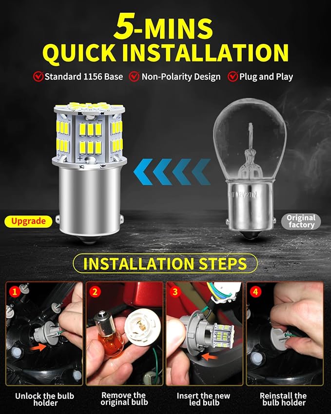 AUXLIGHT 1156 LED Bulbs 54-SMD 300% Super Bright BA15S 7506 1141 1003 LED Light Replacement for Car Truck Backup Reverse Turn Signal Lights & RV Camper Trailer Interior Lights, Xenon White(Pack of 6)