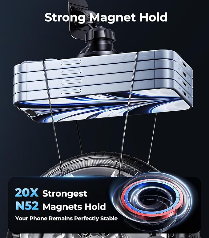 【20X Official Certified Magnets 】for MagSafe Car Mount, 2in1 Dashboard Air Vent Phone Holder, Strong Adhesive, Heat Resistant, 360° Rotation, Fits for iPhone 16, Best Travel Accessories for Men&Women