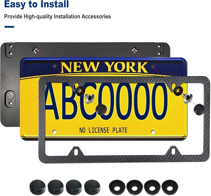 Rear License Plate Bracket Holder for Mercedes-Benz 2007-2023, Bumper Tailgate Trunk Car Tag Mounting Kit with Carbon Fiber Frame, Replaces: 1698170211, A0008101711