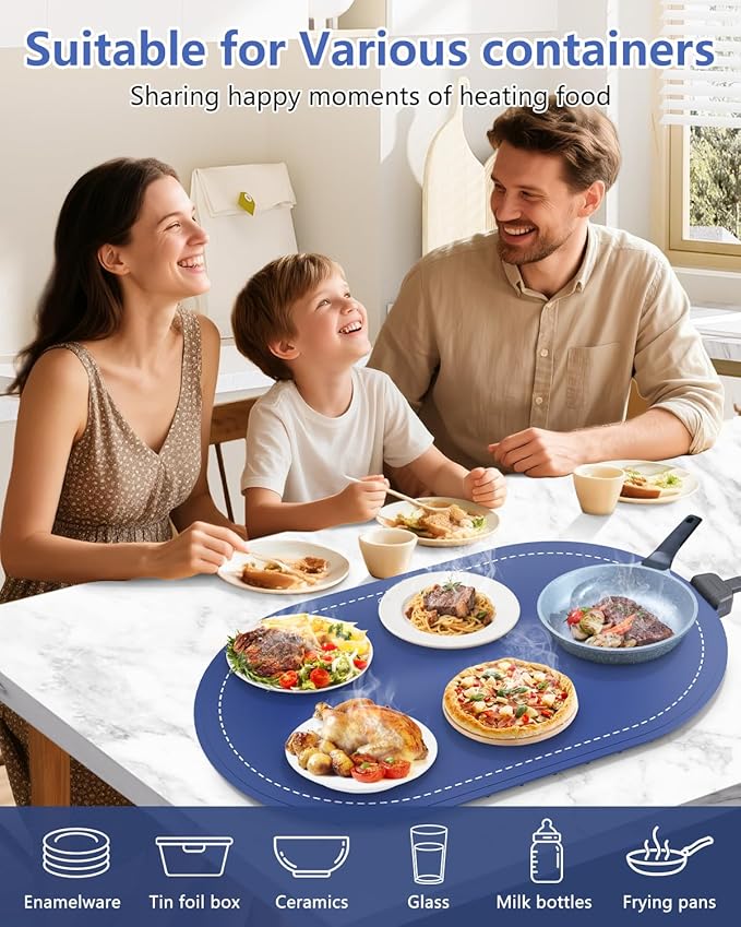 Warming Mat for Food with Adjustable Temperature Timer,10S Fast Heating Silicone Food Warmers for Parties Buffet and Home Daily,Food Warming Mat with Insulating Pad Raised Feet Protects Table