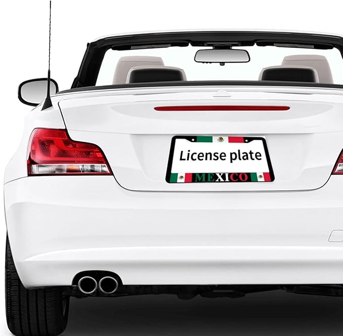Mexican Flag License Plate Frames Personalized Flag Decoration Car Tags Aluminum Metal License Plate Covers Customized Mexican Flag License Plate Holders for Men and Women with Accessories 2 Holes
