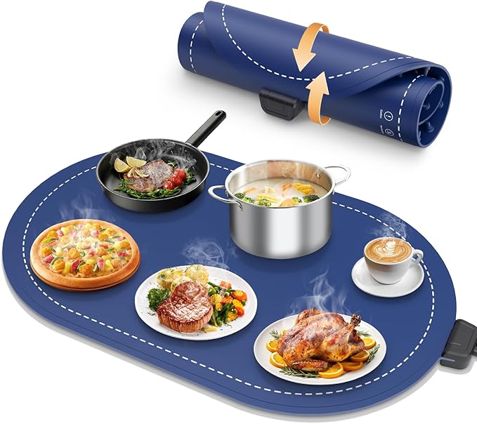 Warming Mat for Food with Adjustable Temperature Timer,10S Fast Heating Silicone Food Warmers for Parties Buffet and Home Daily,Food Warming Mat with Insulating Pad Raised Feet Protects Table