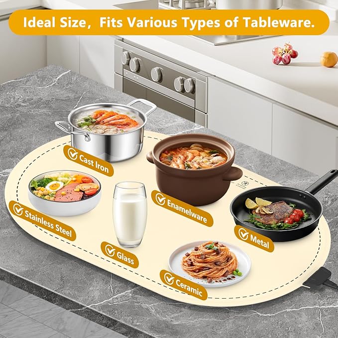 Warming Mat for Food,Temperature Adjustable Food Warmers for Parties Buffet with Timer,Silicone Food Warming Trays with Heat Proof Base,Roll Up Food Heating Mat for Home & Travel(Beige)