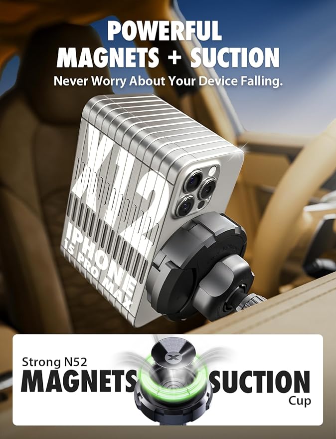 Bracketron Magnetic Car Mount for Cell Phone, MagAlign Max Car Vent Phone Mount【Strongest Magnetic+ Suction】, Vent Phone Mount for Car for iPhone 16 Pro Max 15 14 13 12 - MagSafe Car Accessories