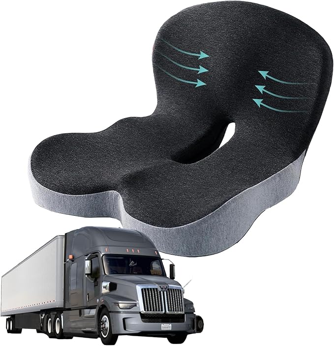 Memory Foam Seat Cushion for Truck Driver Office Chair Cushion Home Chair Cushion Car Seat Cushion Non Slip Pad Sitting Ergonomic Cushions for Office Workers Car Drivers (Black & Gray)
