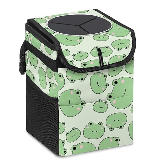Cute Frog Car Trash Can with Lid Collapsible Reusable Waterproof Car Garage Bag,Automotive Garbage Can,Car Accessories Interior Car Organizer