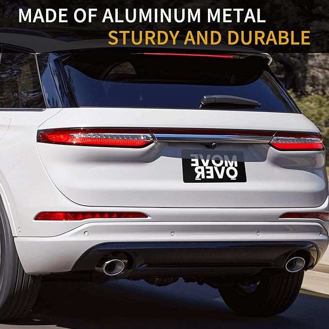 Front License Plate Move Over Black Vanity Plates Aluminum Metal Decorative Car Tag Novelty License Plate Cover for Men Women 6 * 12 in (4 Holes)