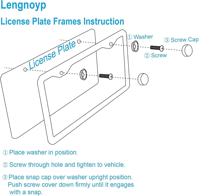 Solid Silver License Plate Frames 2 Pack, 2 Holes Rust-Proof License Plate Holder, Universal Car Stainless Steel License Plate Frame for Women & Man (Screws & Chrome Caps) by Lengnoyp